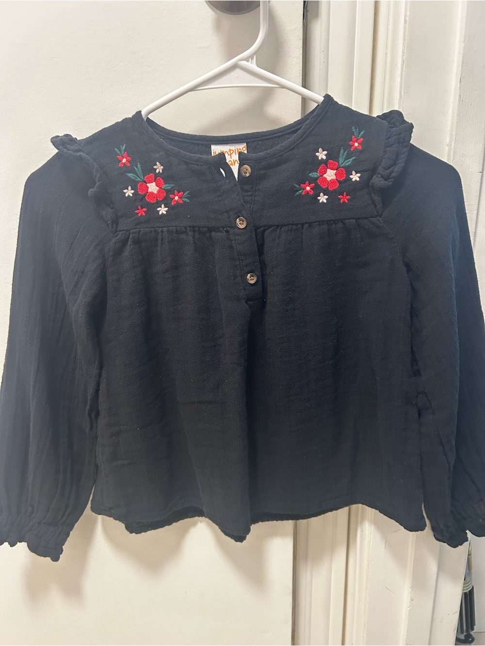 Black Long Sleeve Embroidered Top